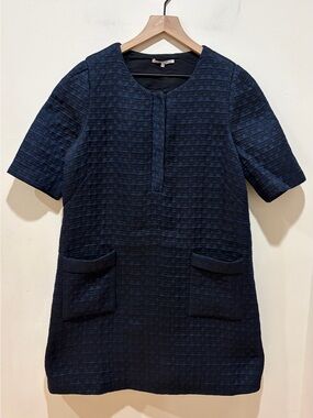 FRNCH Navy Dark Blue & Black Textured Short Sleeved Mini Dress - Women’s Medium